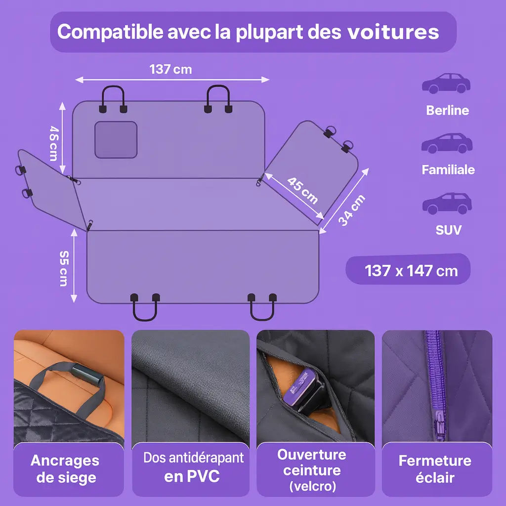 Housse de siège imperméable & antidérapante